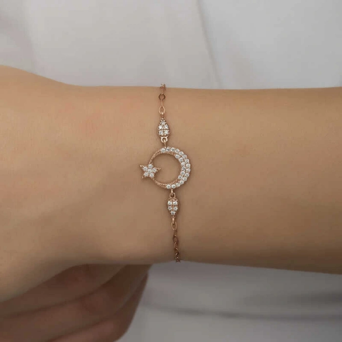 Byhodi 925 Ayar Gümüş Rose Ay Yıldız Kadın Bileklik T7255 (599599)