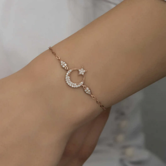 Byhodi 925 Ayar Gümüş Rose Ay Yıldız Kadın Bileklik T7255 (599599)