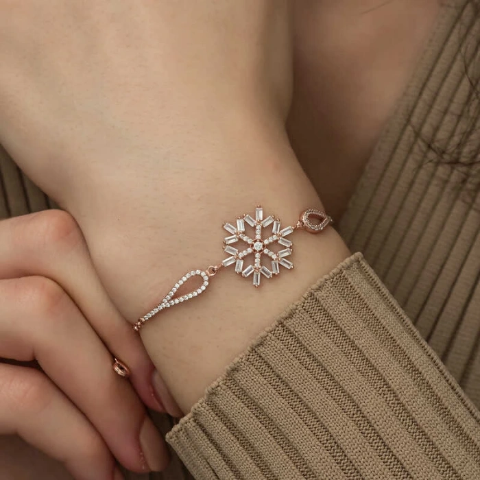 Byhodi 925 Ayar Gümüş Rose Baget Taşlı Kar Tanesi Bileklik T5242 (599599)