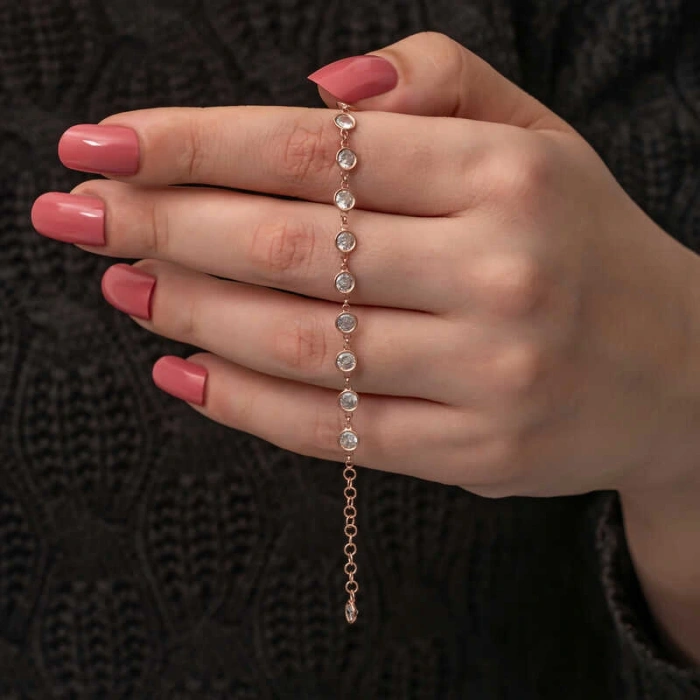 Byhodi 925 Ayar Gümüş Rose Beyaz Taşlı Kadın Bileklik T8730 (599599)