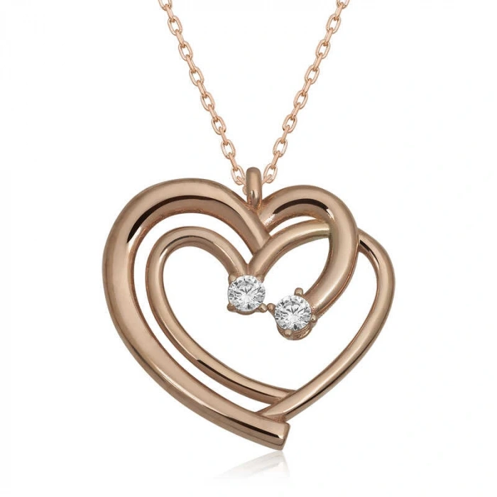 925 Ayar Gümüş Rose Birleşmiş Kalpler Kadın Kolye T6581 (599599)