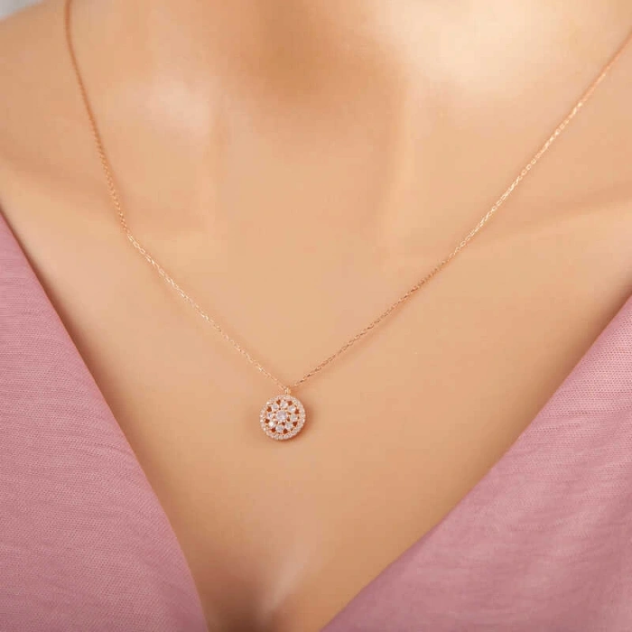 Byhodi 925 Ayar Gümüş Rose Çiçek Kadın Gümüş Kolye T7376 (599599)