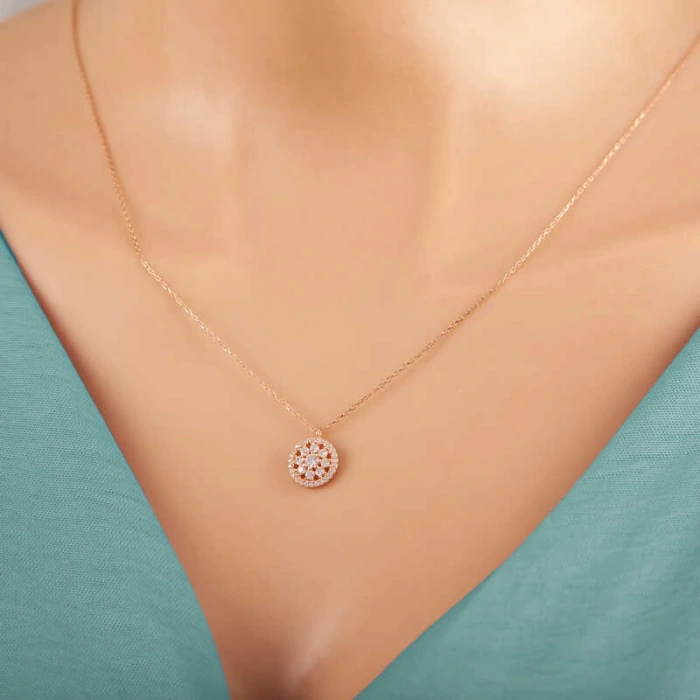 Byhodi 925 Ayar Gümüş Rose Çiçek Kadın Gümüş Kolye T7376 (599599)