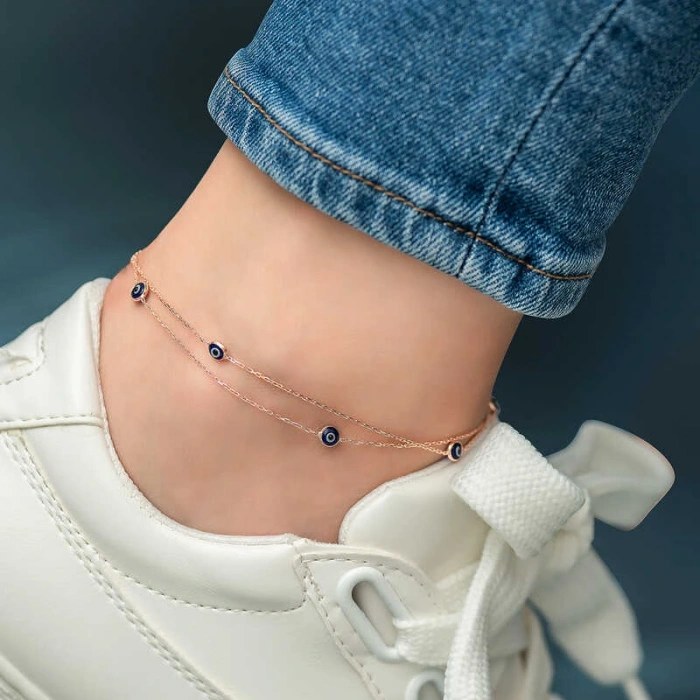 Byhodi 925 Ayar Gümüş Rose Çift Zincirli Nazar Halhal T6107 (599599)