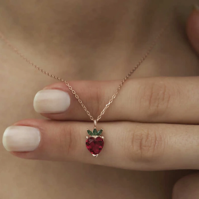 Byhodi ​925 Ayar Gümüş Rose Çilek Figür Meyve Kolye T5294 (599599)