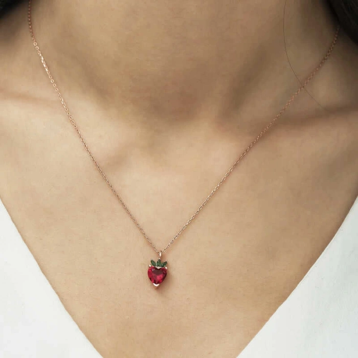 Byhodi ​925 Ayar Gümüş Rose Çilek Figür Meyve Kolye T5294 (599599)