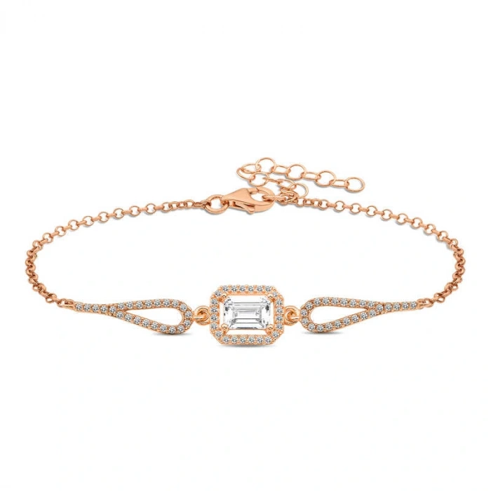 Byhodi 925 Ayar Gümüş Rose Dikdörtgen Baget Bileklik T5240 (599599)