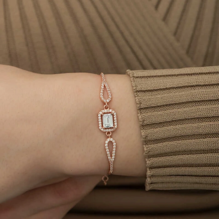Byhodi 925 Ayar Gümüş Rose Dikdörtgen Baget Bileklik T5240 (599599)
