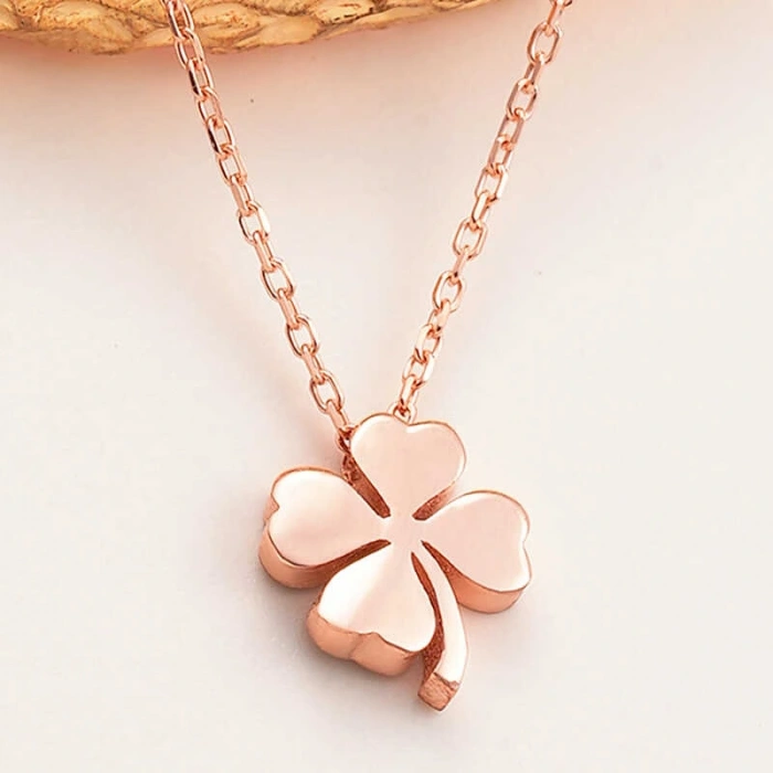 Byhodi 925 Ayar Gümüş Rose Dört Yapraklı Yonca Kadın Kolye T8012 (599599)