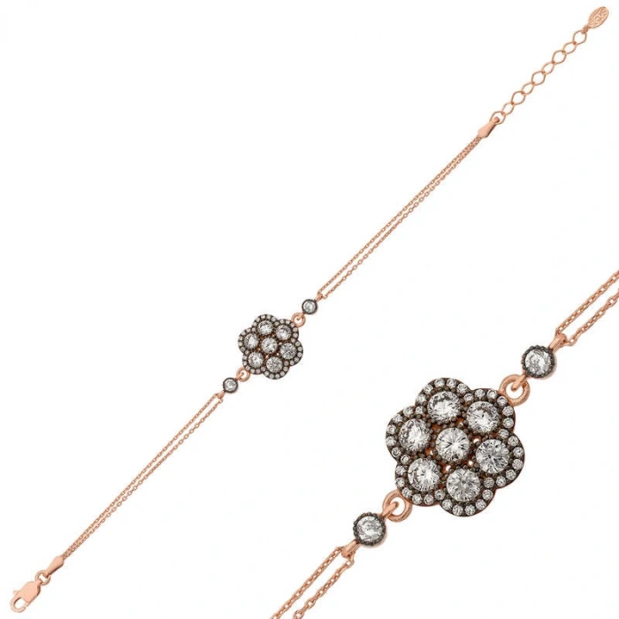 Byhodi 925 Ayar Gümüş Rose Elmas Montür Çiçek Bileklik BR0460633 (599599)