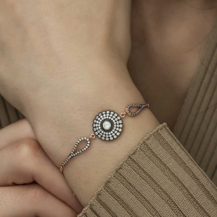 Byhodi 925 Ayar Gümüş Rose Elmas Montür Çiçek Bileklik T5225 (599599)