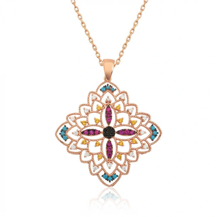 Byhodi 925 Ayar Gümüş Rose Etnik Desenli Madalyon Kolye T4467 (599599)