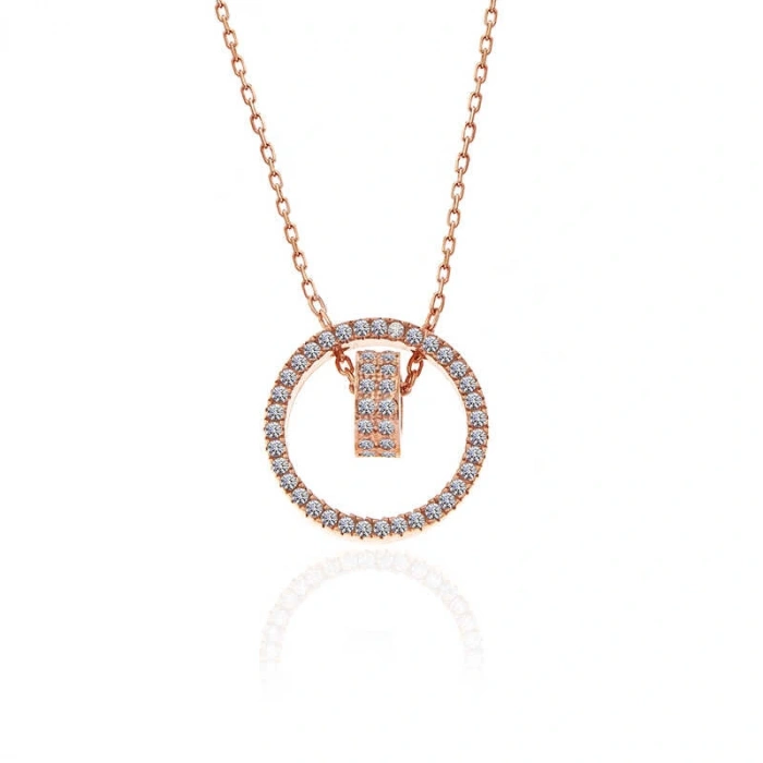 925 Ayar Gümüş Rose İç İçe Geçmiş Halka Kadın Kolye T7362 (599599)