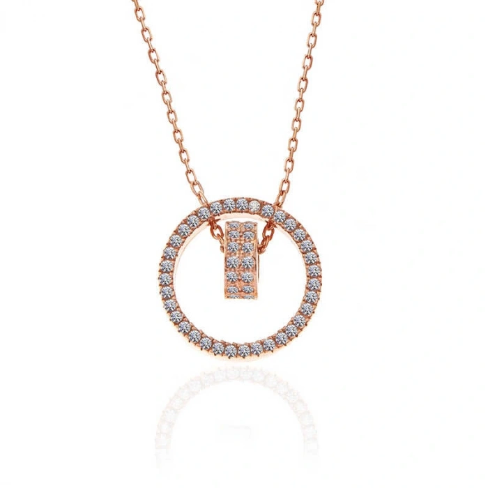 925 Ayar Gümüş Rose İç İçe Geçmiş Halka Kadın Kolye T7362 (599599)