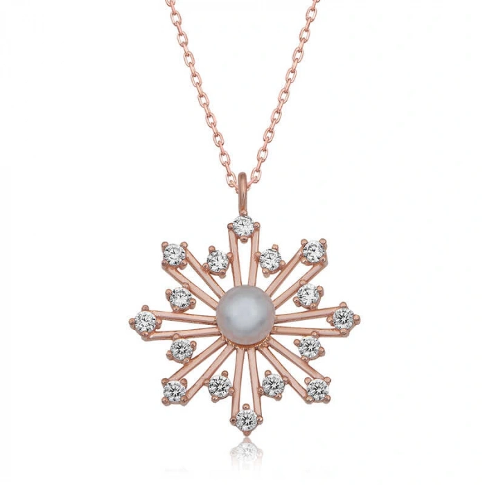 Byhodi 925 Ayar Gümüş Rose İncili Kar Tanesi Kadın Gümüş Kolye T7019 (599599)