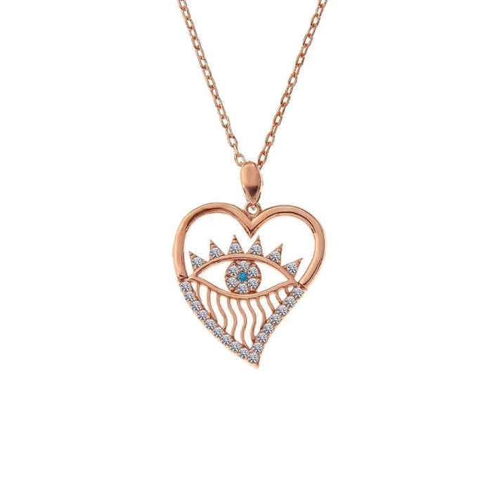 925 Ayar Gümüş Rose Kalp Göz Kadın Kolye T7353 (599599)