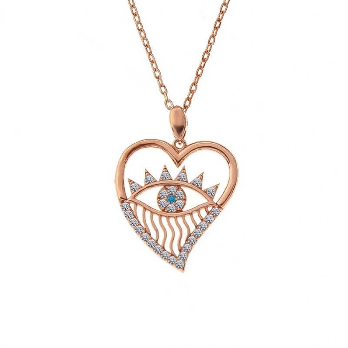 925 Ayar Gümüş Rose Kalp Göz Kadın Kolye T7353 (599599)