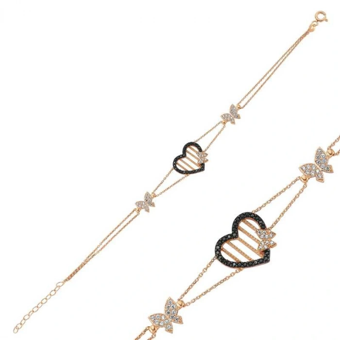 Byhodi 925 Ayar Gümüş Rose Kalpli Kelebek Bileklik BR0460282 (599599)