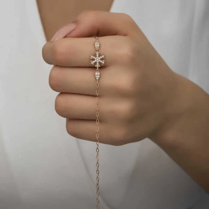 Byhodi 925 Ayar Gümüş Rose Kar Tanesi Kadın Bileklik T7195 (599599)