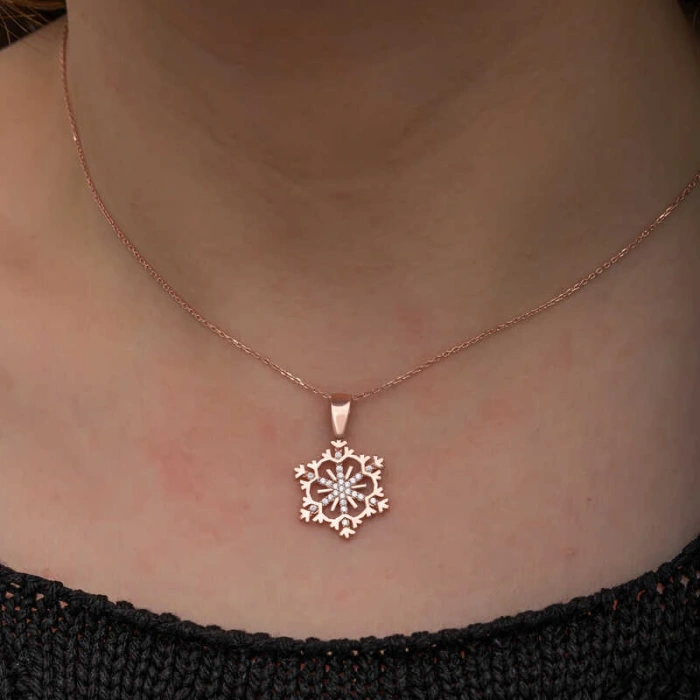 925 Ayar Gümüş Rose Kar Tanesi Kadın Kolye T8662 (599599)