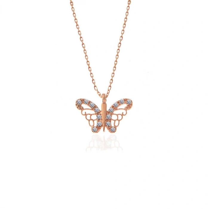Byhodi 925 Ayar Gümüş Rose Kelebek Kadın Gümüş Kolye T7377 (599599)
