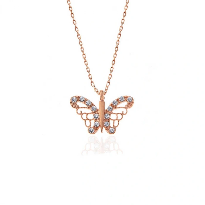 Byhodi 925 Ayar Gümüş Rose Kelebek Kadın Gümüş Kolye T7377 (599599)