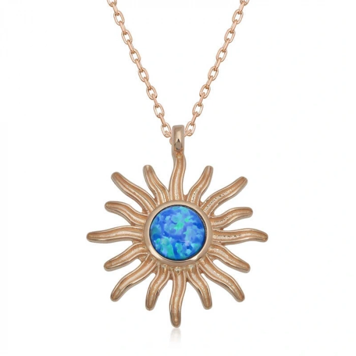 Byhodi ​925 Ayar Gümüş Rose Mavi Opal Taşlı Güneş Kadın Kolye T6583 (599599)