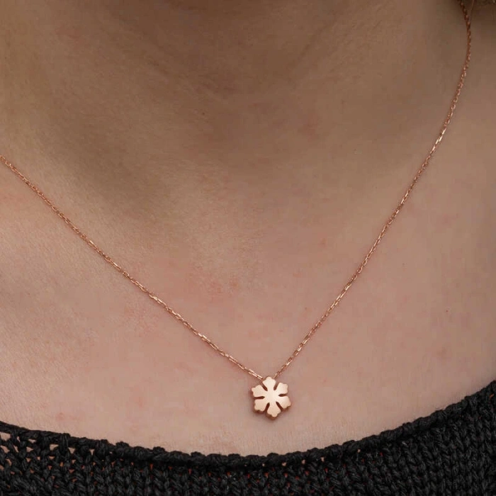 925 Ayar Gümüş Rose Minimal Kar Tanesi Kadın Kolye T8657 (599599)