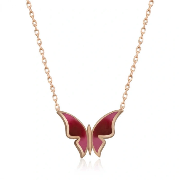 925 Ayar Gümüş Rose Minimal Kelebek Kadın Gümüş Kolye T5954 (599599)