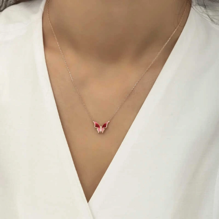 925 Ayar Gümüş Rose Minimal Kelebek Kadın Gümüş Kolye T5954 (599599)
