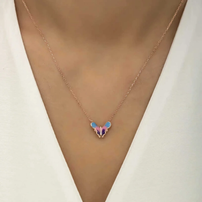 925 Ayar Gümüş Rose Minimal Kelebek Kadın Gümüş Kolye T5959 (599599)