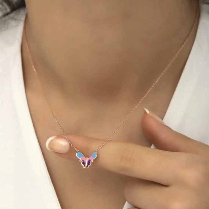 925 Ayar Gümüş Rose Minimal Kelebek Kadın Gümüş Kolye T5959 (599599)