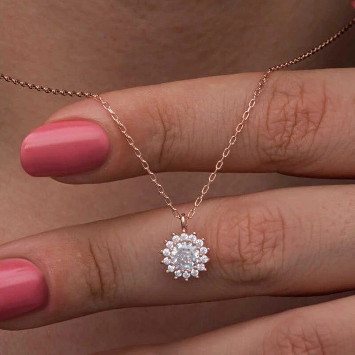 925 Ayar Gümüş Rose Minimal Yuvarlak Anturaj Kadın Kolye T8571 (599599)