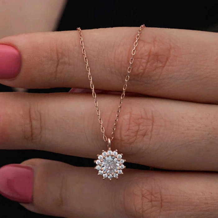 925 Ayar Gümüş Rose Minimal Yuvarlak Anturaj Kadın Kolye T8571 (599599)