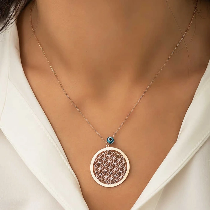 Byhodi 925 Ayar Gümüş Rose Nazar Gözlü Yaşam Çiçeği Kolye T4486 (599599)