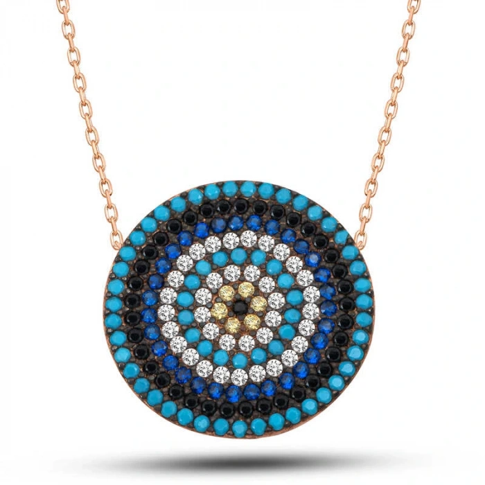 925 Ayar ​Gümüş Rose Nazar Kadın Kolye T7717 (599599)