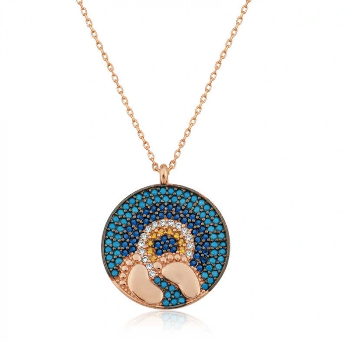 Byhodi 925 Ayar Gümüş Rose Nazarlı Bebek Ayak İzi Kolye T4281 (599599)