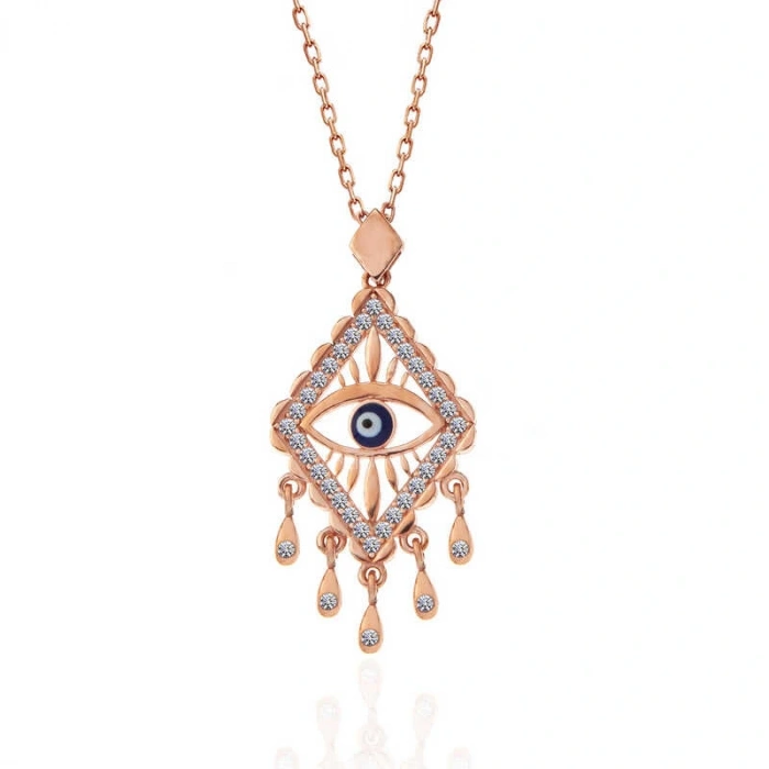 925 Ayar Gümüş Rose Nazarlı Göz Kolye T7365 (599599)