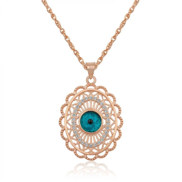 ​925 Ayar Gümüş Rose Oval Nazar Kolye T4102 (599599)