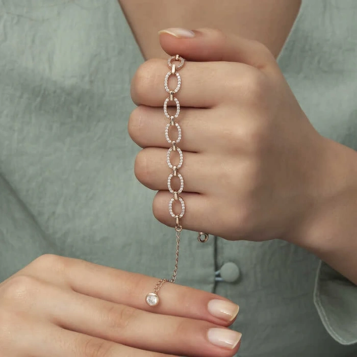 Byhodi 925 Ayar Gümüş Rose Oval Taşlı Bileklik T5853 (599599)
