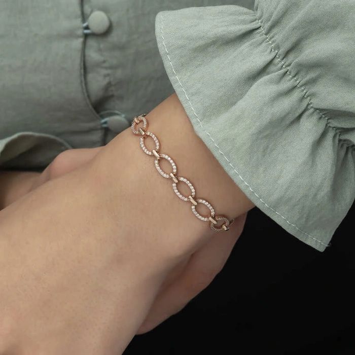 Byhodi 925 Ayar Gümüş Rose Oval Taşlı Bileklik T5853 (599599)