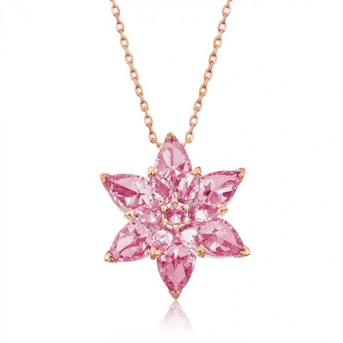 Byhodi 925 Ayar Gümüş Rose Pembe Lotus Çiçeği Kolye T4998 (599599)
