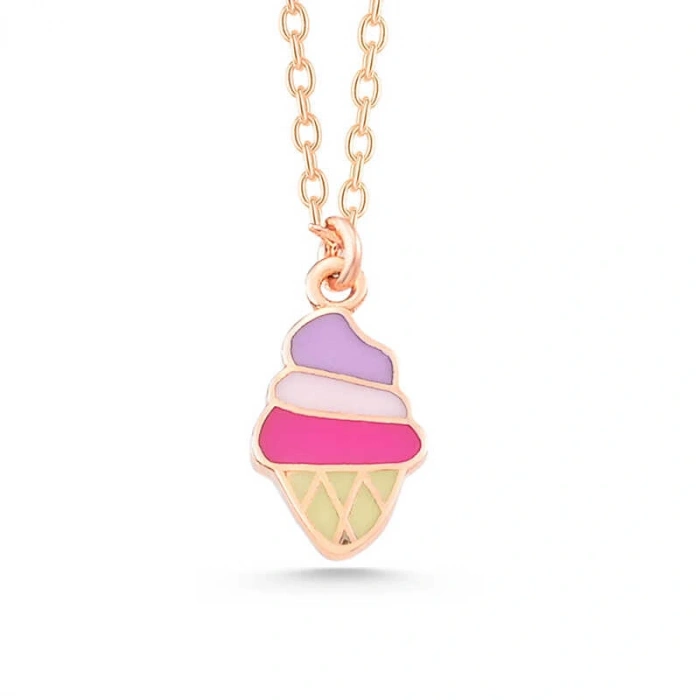925 Ayar Gümüş Rose Renkli Dondurma Kadın kolye T7790 (599599)