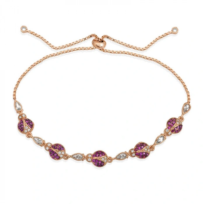 Byhodi 925 Ayar Gümüş Rose Uğur Böcekli Asansör Bileklik BR0460668 (599599)