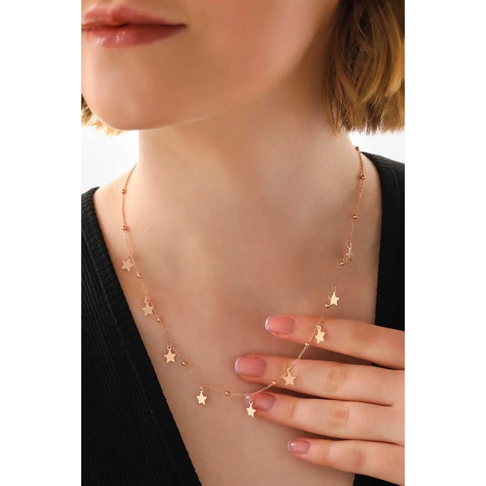 Byhodi 925 Ayar Gümüş Rose Yıldızlı Dorika Kadın Gümüş Kolye T7914 (599599)