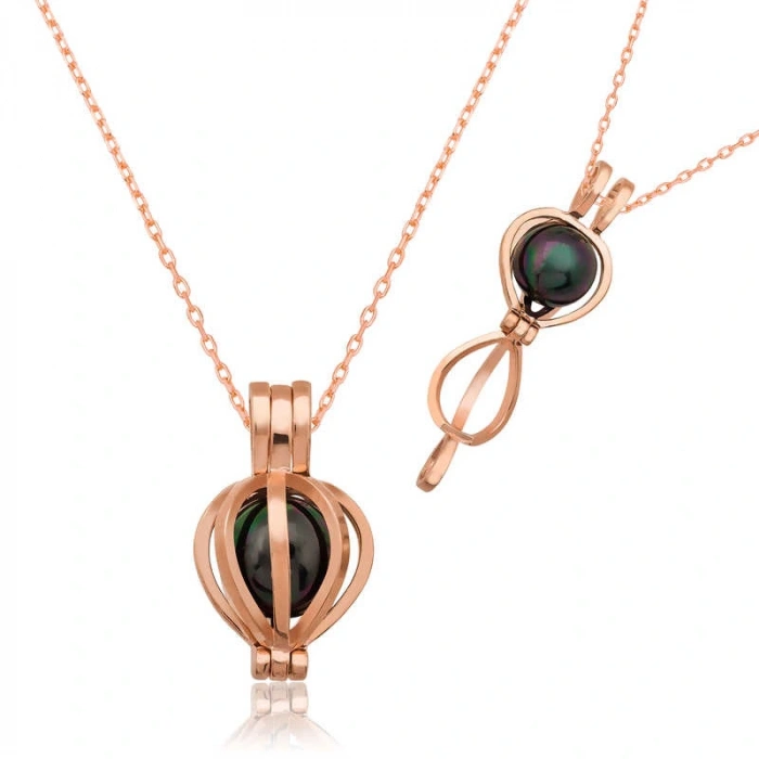 925 Ayar Gümüş Siyah İnci Kadın Gümüş Kolye PT26109179 (599599)