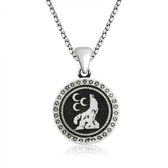 925 Ayar Gümüş Üç Hilal Kurt Gümüş Kolye T4723 (599599)