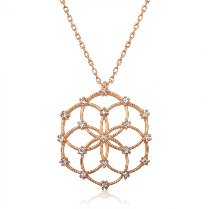 925 Ayar Gümüş Yaşam Çiçeği Kadın Gümüş Kolye T4598 (599599)