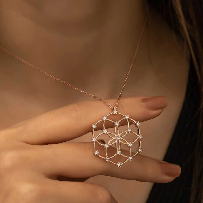 925 Ayar Gümüş Yaşam Çiçeği Kadın Gümüş Kolye T4598 (599599)
