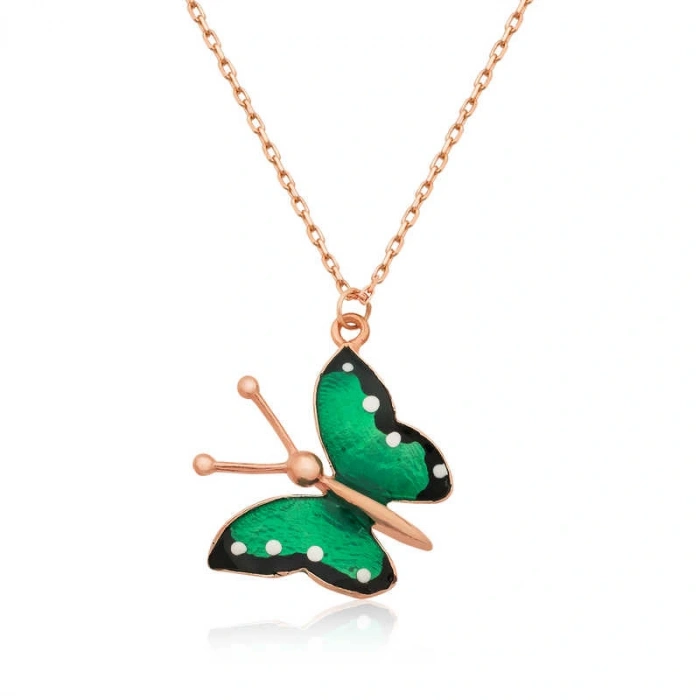 925 Ayar Gümüş Yeşil Kelebek Kolye T3837 (599599)